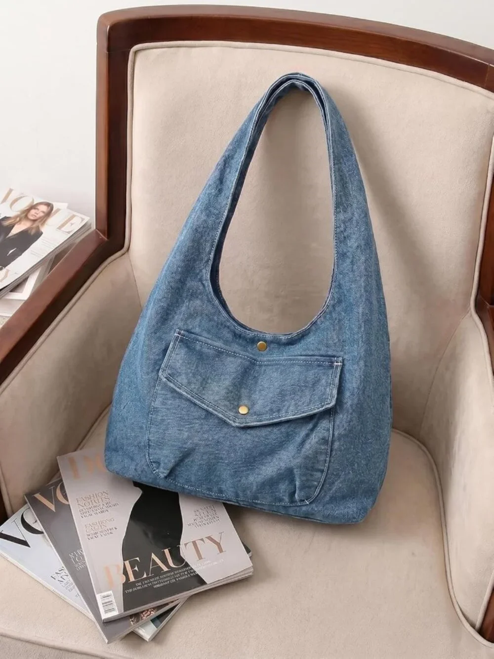Trendy Women's Denim Hobo Tote Bag | Large Capacity Canvas Purse for Everyday